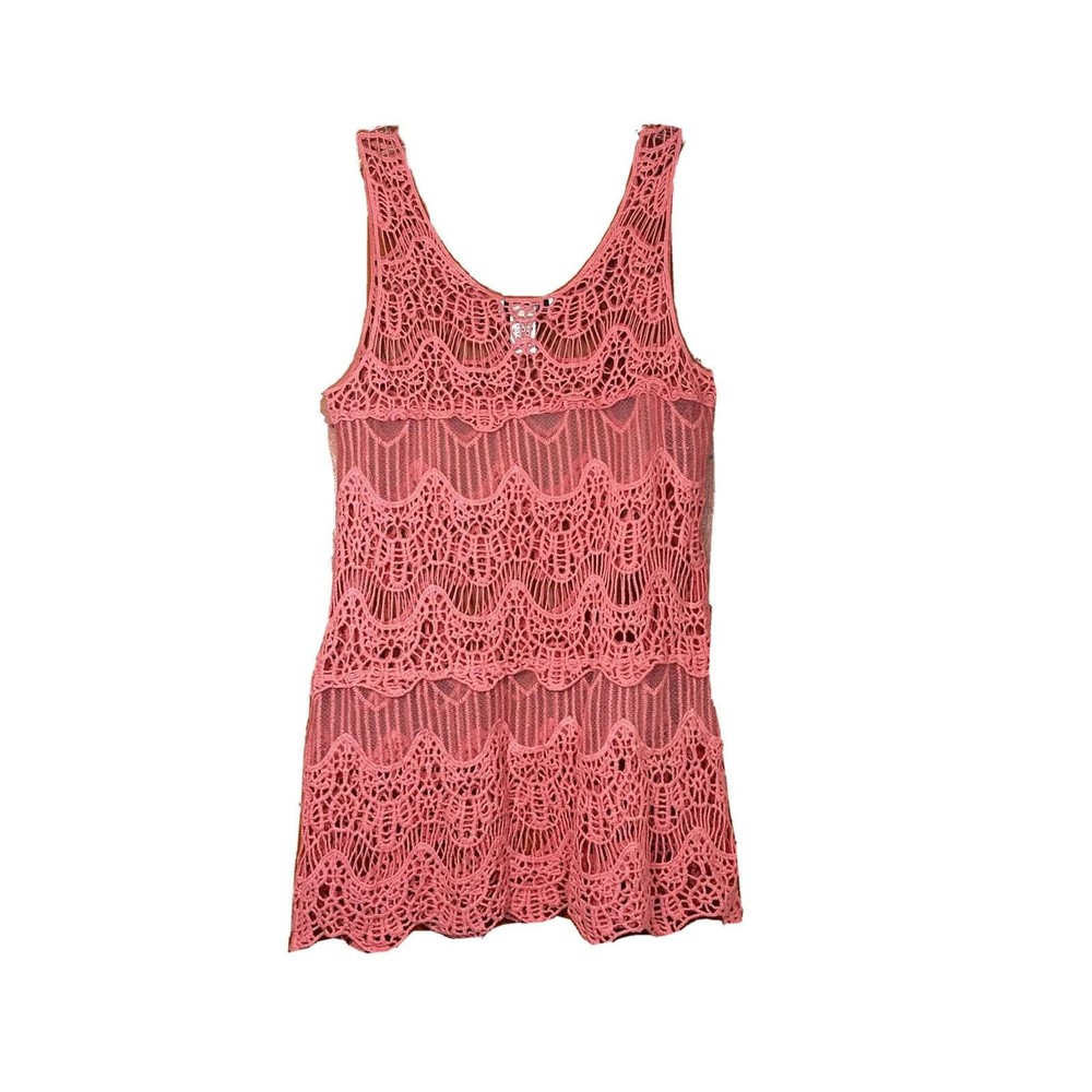 Pinky Lace Crochet Sleeveless See-through Dress/ Cover Up Women's Size Medium